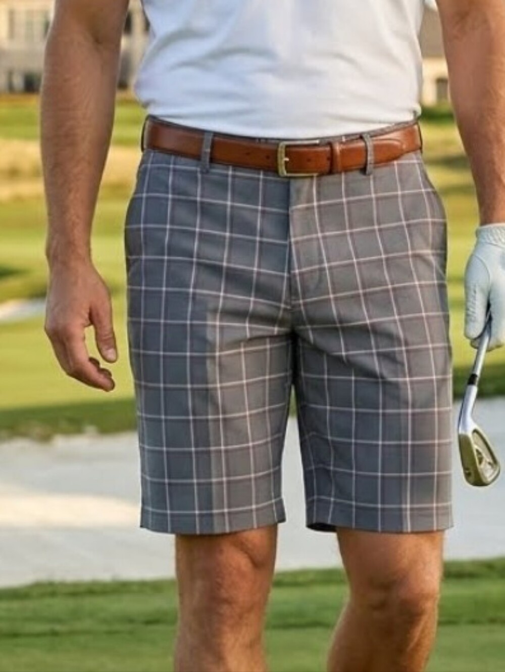 Cypress Club Performance Grey plaid chino Golf shorts size 38